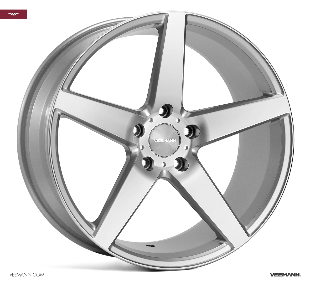 NEW 20" VEEMANN V-FS8 5 SPOKE CONCAVE ALLOY WHEELS IN SILVER WITH POLISHED FACE, WIDER 10" REARS